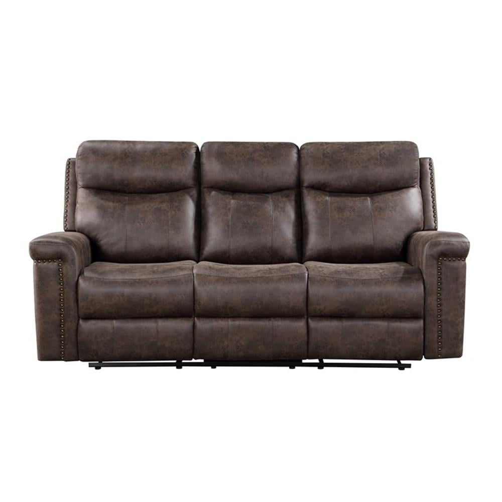 New Classic Furniture Quade Polyester Fabric Sofa with Dual Recliner in Mocha