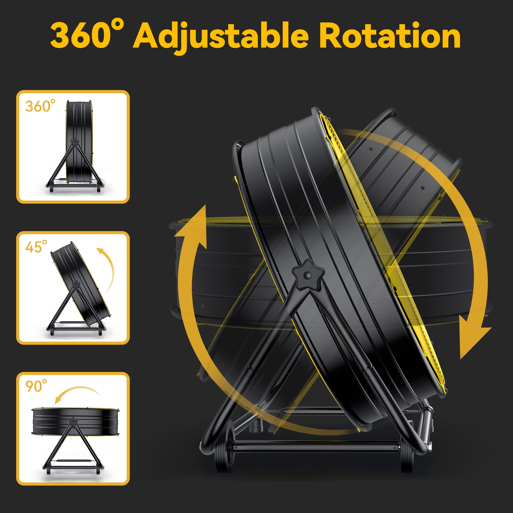 Osoeri 24 inch Industrial Drum Fan, 3 Speed ​​9460 CFM Heavy Duty Metal Cooling Floor Fan , 360° Tilt for Shop Outdoor, Patio, Warehouse, Commercial, Basement High Speed ​Fan