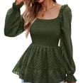 thumbnail image 4 of EFINNY Womens Jacquard Long Sleeve Casual Shirt Square Collar Blouse, 4 of 8
