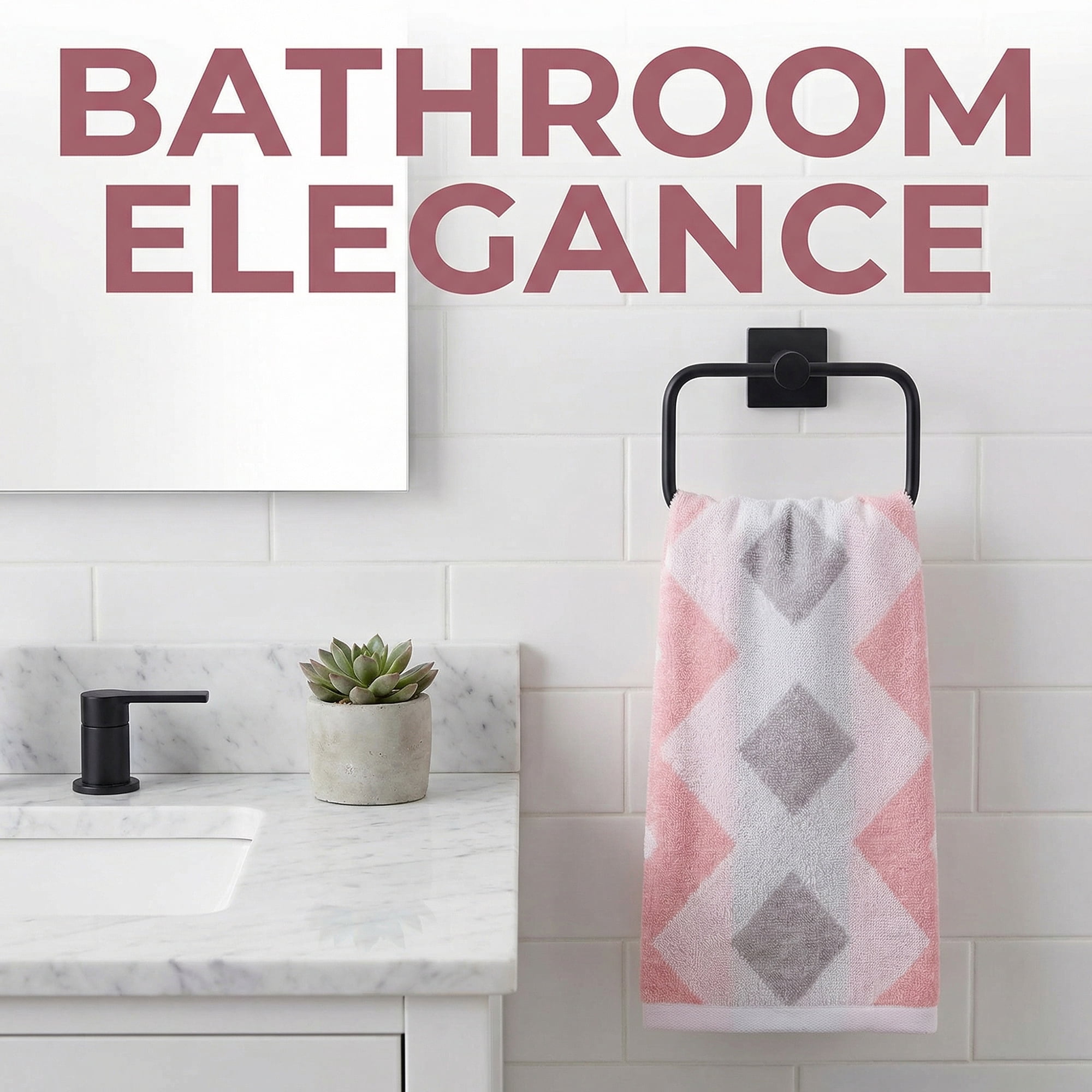 Unique Bargains Geometric Rhombus Cotton Soft Color Block Hand Towel Pink 4pcs 28" x 13"