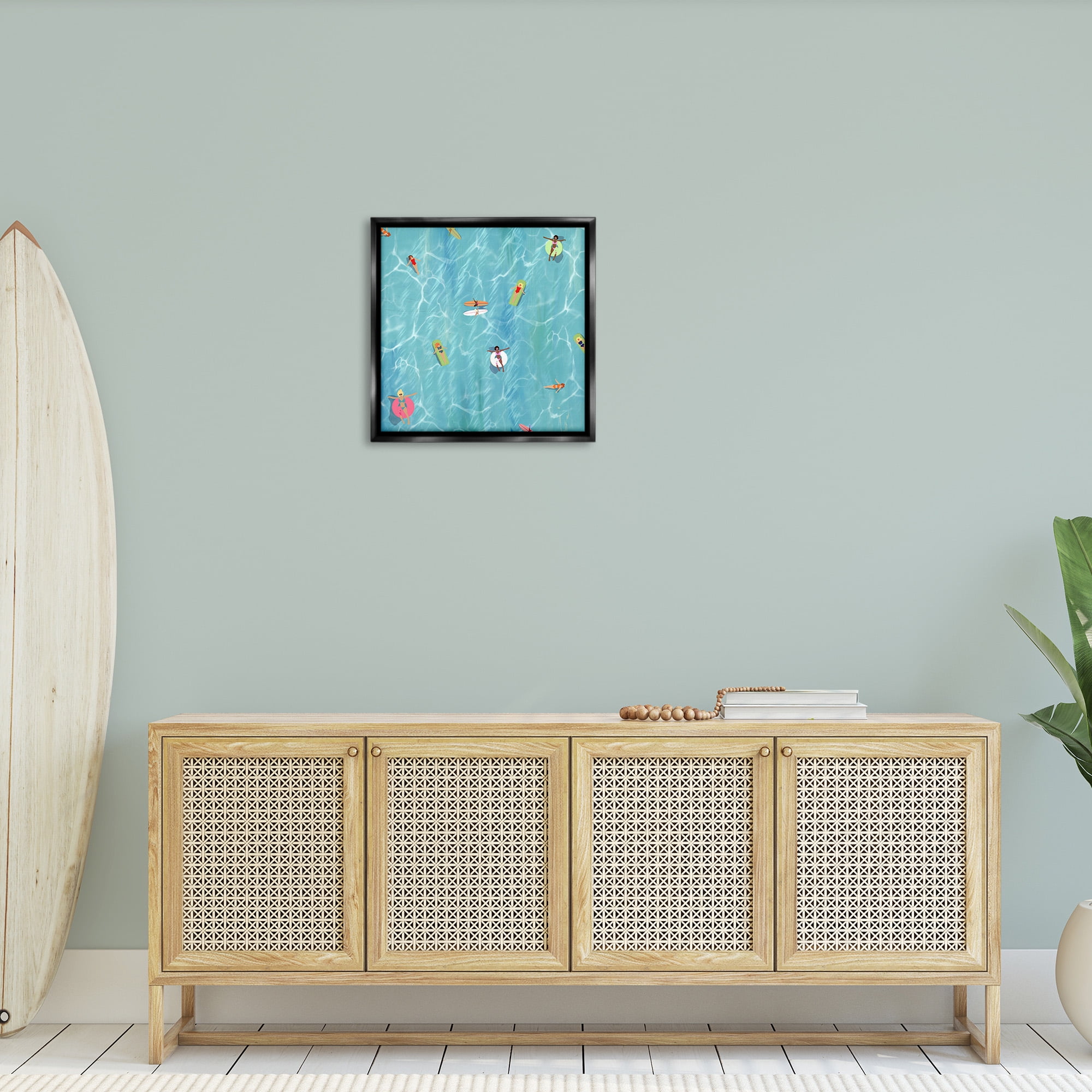 Stupell Industries Swimming Aerial Summer View Nature Painting Black Floater Framed Canvas Art Print Wall Art, 25 x 25