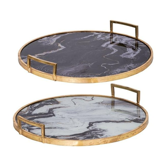 R16 HOME 43733 Deco Marbre Look Plateau & 44; Or - Lot de 2