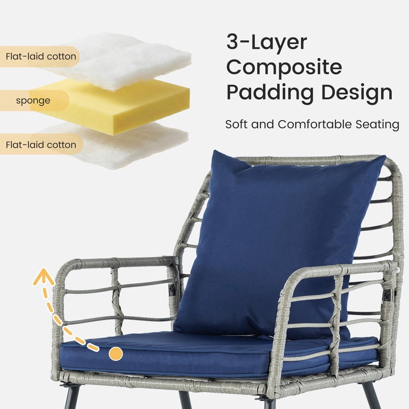 Gianna 4 Piece Patio Furniture Set, Outdoor Patio Seating Set for Apartment Balcony, Space-Saving Rattan Conversation Set with Loveseat and Side Table for Patio, Front Porch, Gray
