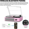thumbnail image 3 of Vinyl Record Player with 2 Stereo Speakers Belt-Driven Vintage Turntables 3 Speed 3 Size Wireless Bluetooth Playback AUX-in RCA Out Headphone LP Vinyl Players Auto Stop Pale Pink, 3 of 14
