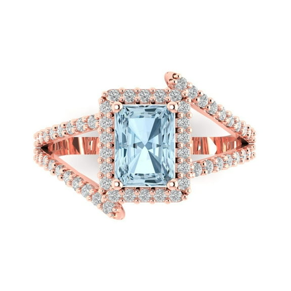 Solitaire with Accents Engagement Ring for Women - 1.935ct Natural Sky Blue Topaz in 14K Rose Gold Promise Ring