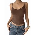 thumbnail image 3 of Women'S Square Neck Lace Tank Tops Sleeveless Crop Spaghetti Strap Summer Y2k Tops Brown XL, 3 of 8