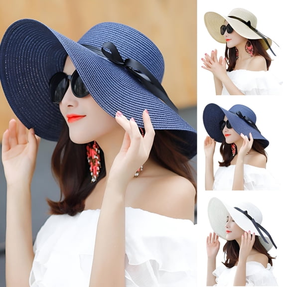 Travelwant Womens Sun Straw Hat Wide Brim UPF 50 Summer Hat Foldable Roll up Floppy Beach Hats for Women