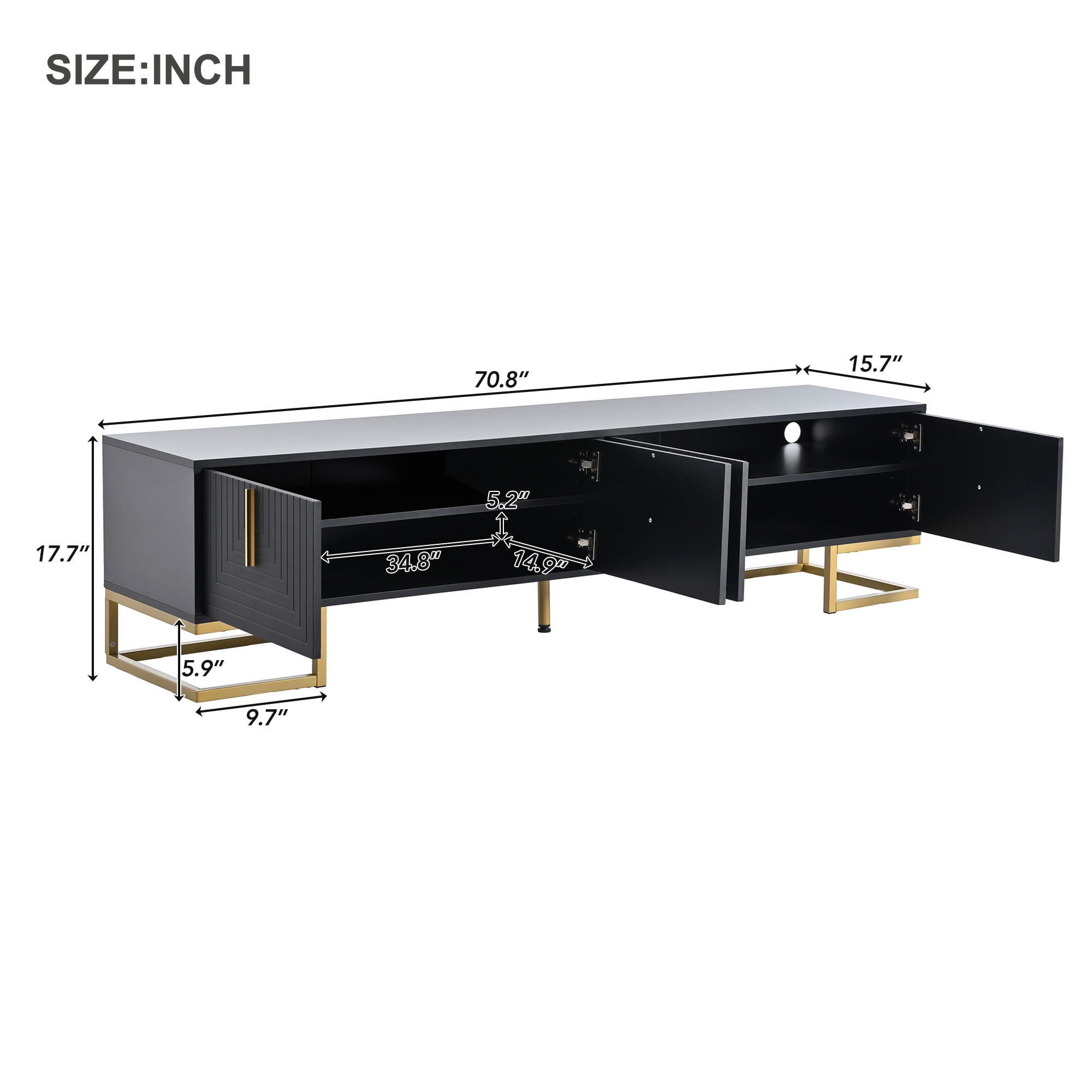 Aukfa Modern TV Stand for TVs up to 80'' with Metal Handles & Cabinet for Living Room, Black