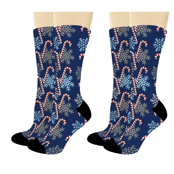 ThisWear Christmas Apparel Christmas Candy Cane Snowflake Winter Holiday Socks 2-Pairs Novelty Crew Socks