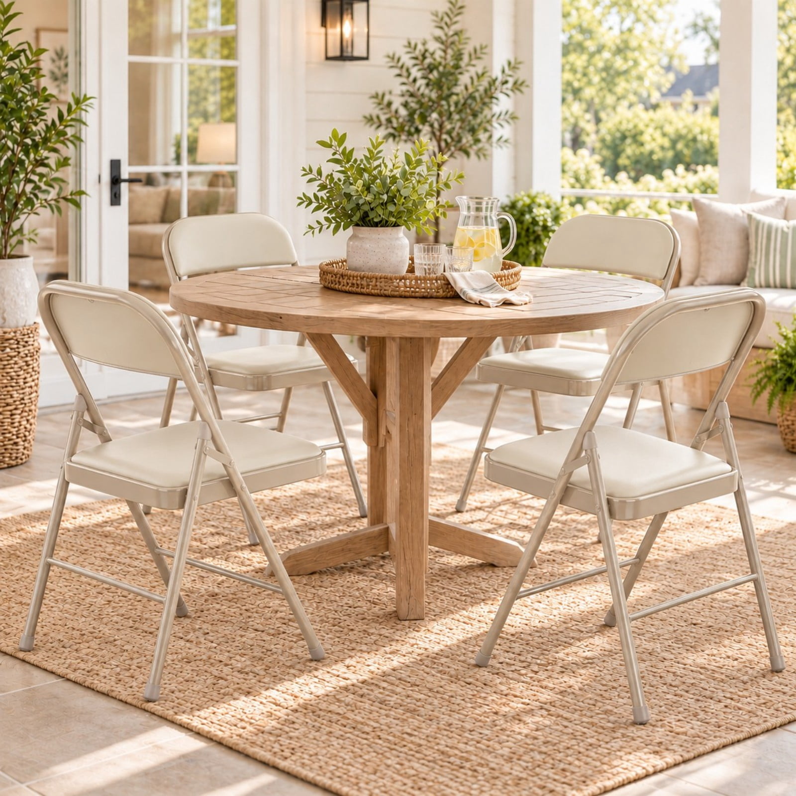 Telyra 4 Pack Folding Chairs Leather Padded Seat and Backrest Foldable Metal Chairs for Indoor Outdoor Use,khaki