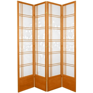 7 ft. Premium Japanese Design Bamboo Tree Print Screen - Honey - 4 Panels