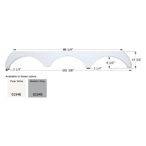 Icon Technologies 01949 - FS1948 101-3/8"L x 13-1/2"H (9-1/2" Arch Heigh) Metallic Gray Triple Axle Fender Skirt for Thor Transport Tahoe Model