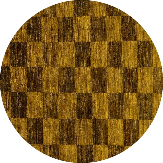 Ahgly Company Indoor Round Checkered Yellow Modern Area Rugs, 4' Round