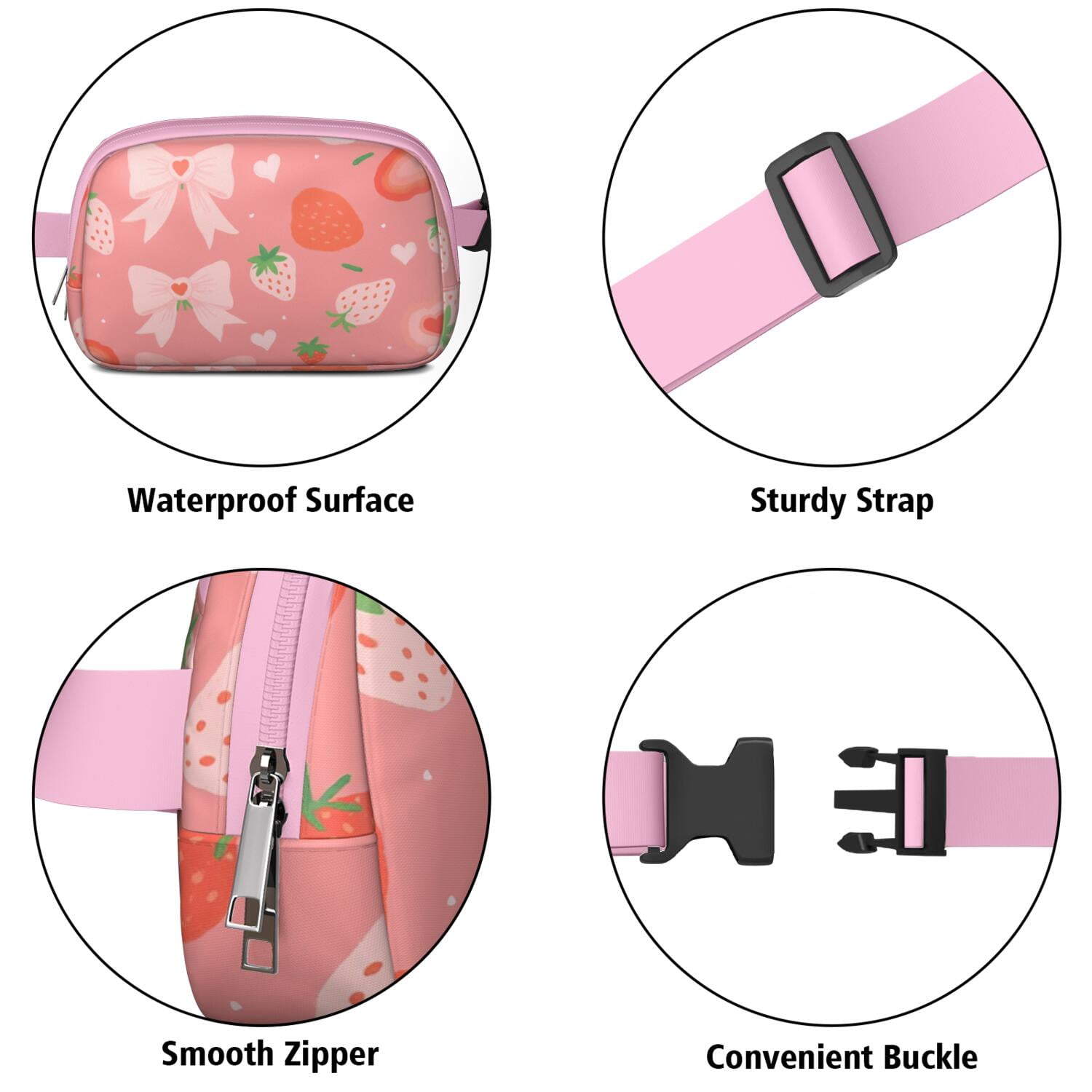 Waist Bag for Men&Women Waist Bag & Hip Bum Bag with Adjustable Strap for Casual Running Hiking Cycling Strawberry Bow Sporty Waist Pack