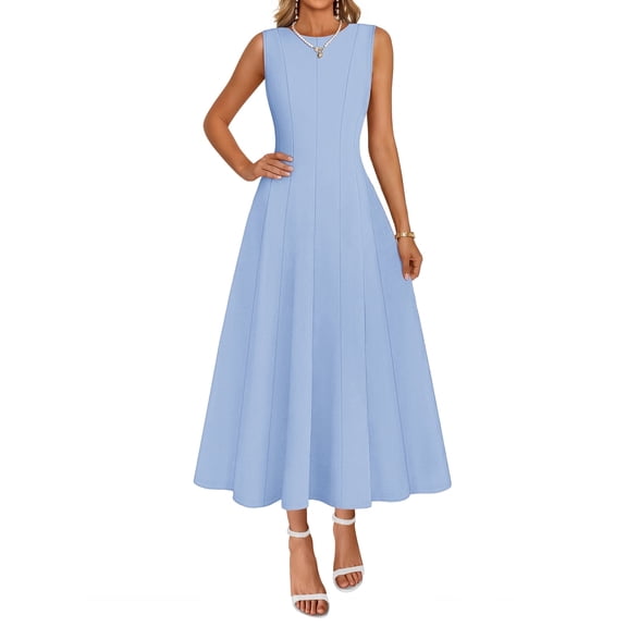 Merokeety womens 2026 summer sleeveless crew neck a line midi dress blue l