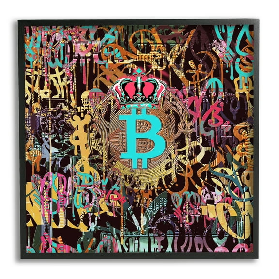 Stupell Graffiti Street Style Bitcoin Symbol Beauty & Fashion Painting Black Framed Art Print Wall Art