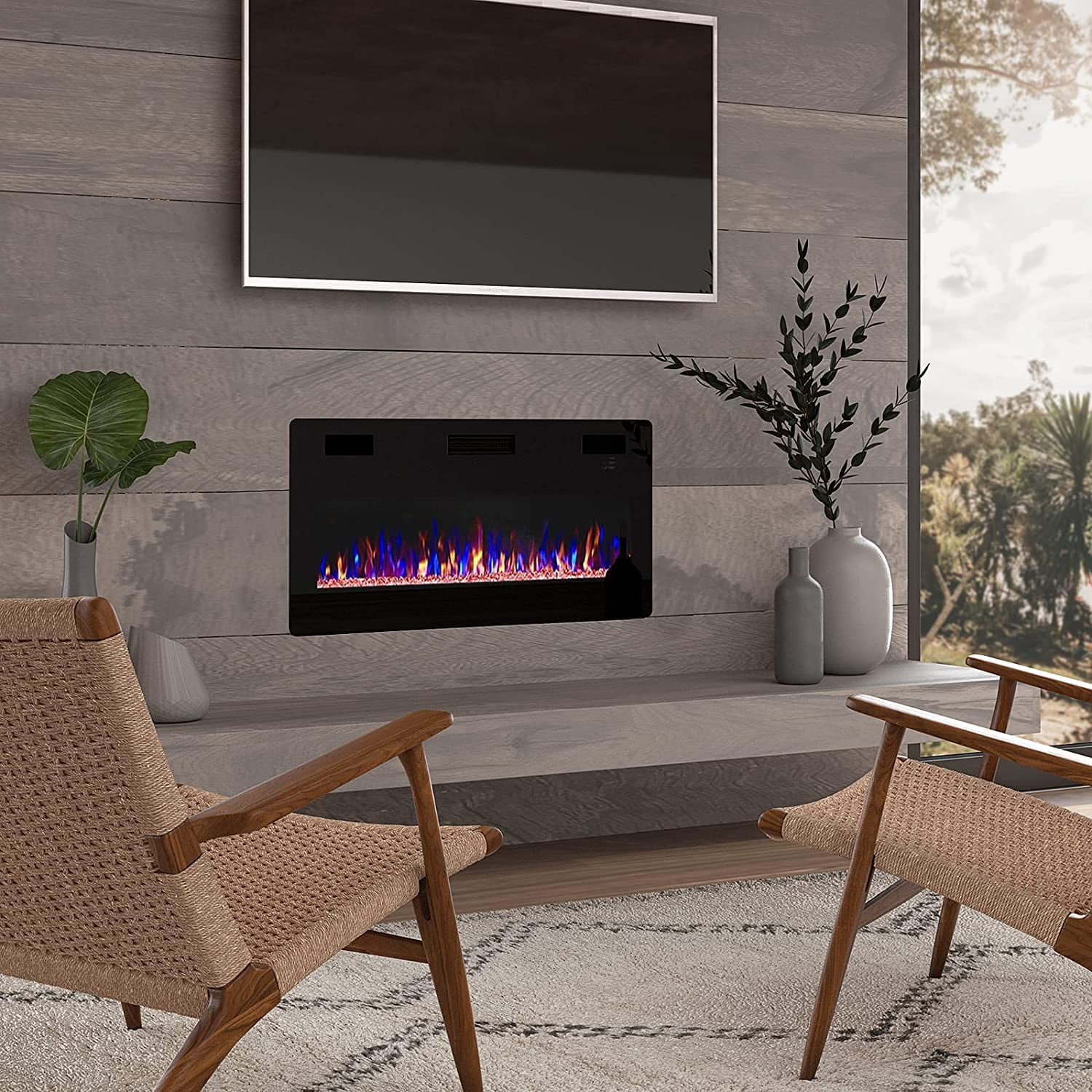 BOSSIN 50 inch Electric Fireplace, Recessed Wall Mounted Electric Fireplace  inserts,Ultra Thin Adjustable Flame Colors u0026 Speed Fireplace with Touch  Screen and Remote Control - Walmart.com