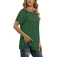 thumbnail image 3 of T-shirts pour Femmes à Manches Courtes, Col Ras du Cou, T-Shirts Unis Basiques, 3 of 5