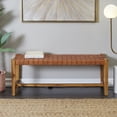 thumbnail image 3 of DecMode Teak Wood Handmade Woven Seat Bench, Brown, 3 of 9