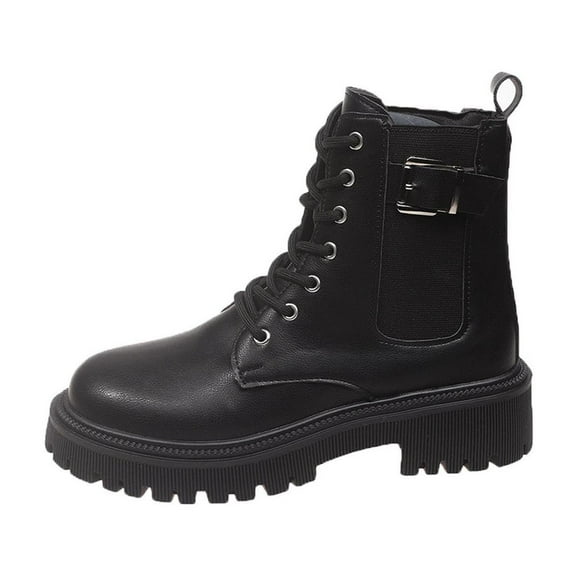 Black Black Ankle Boots With Belt Buckle And Lace Up Front For A Versatile And Fashionable Look