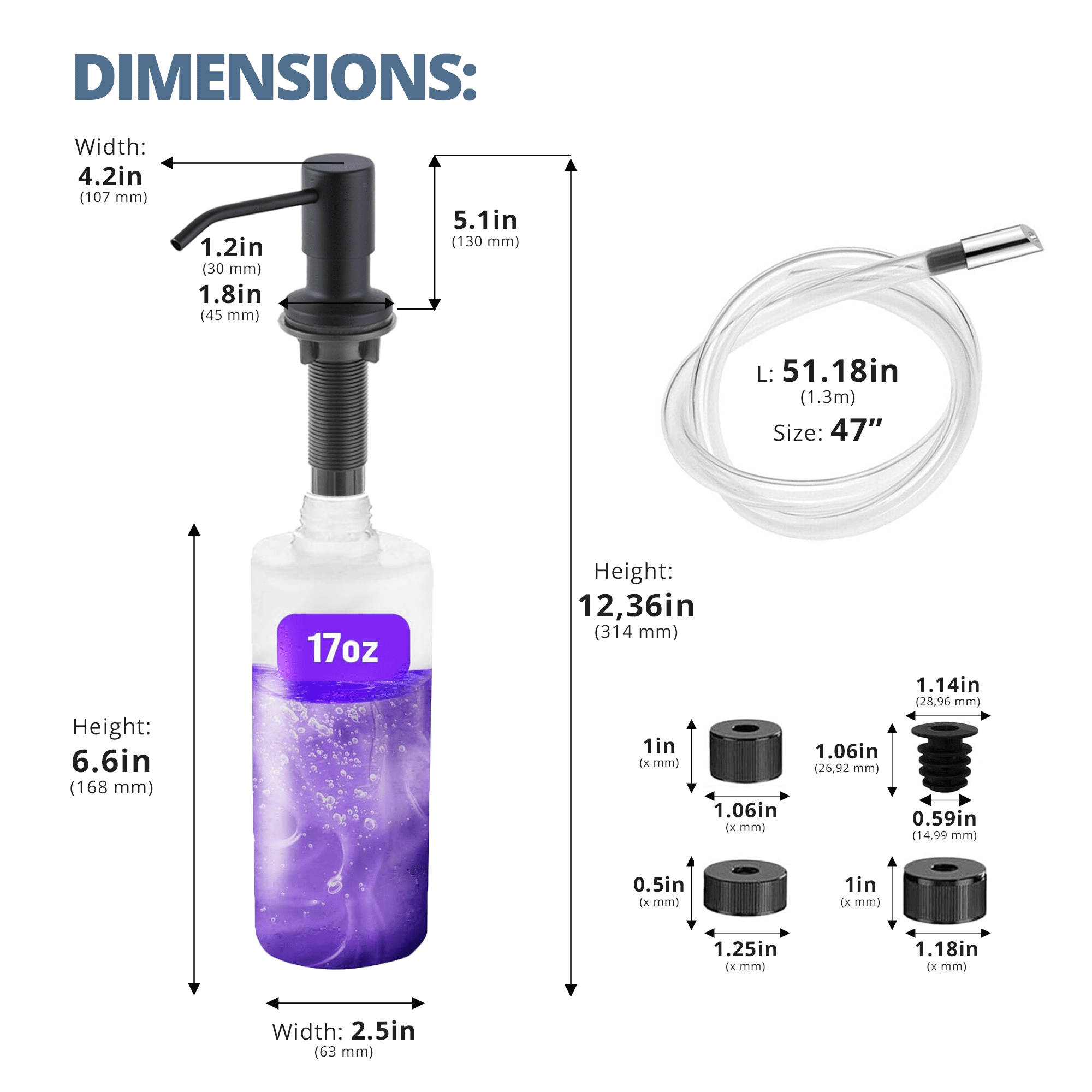 SBEN Countertop Soap Dispenser Pump with Extension Tube Kit (Matte Black)