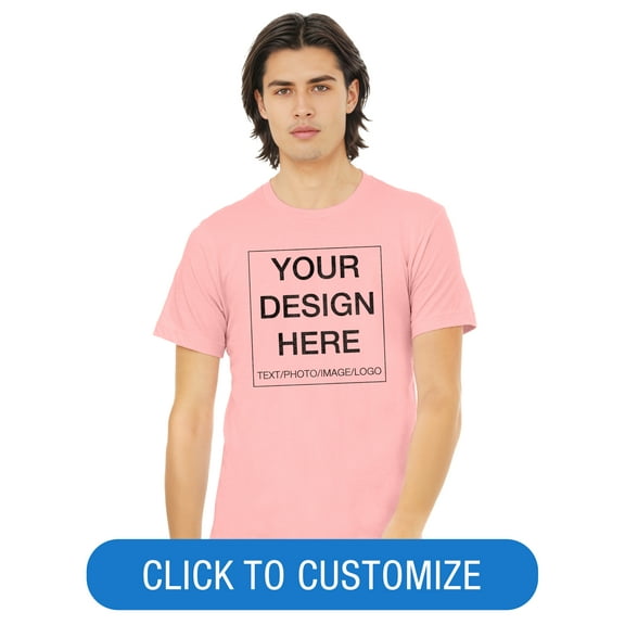 BELLA CANVAS Adult Crew Neck Personalized T-Shirt, Create Your Own Designs, Pink, Medium, Unisex