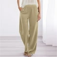 thumbnail image 2 of TRUBKH Womens Linen Pants Pinstripe Pants Palazzo Pants Elastic Waist Summer Pants for Women Elastic Smock Waist Baggy Tapered Pants Women Casual Pants for Women Pull On Pants Beige L, 2 of 9