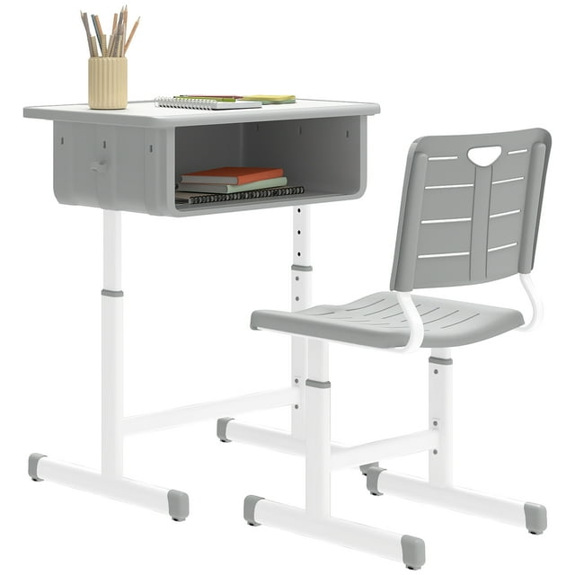 Qaba Kids Desk and Chair Set, Height Adjustable Children Study Desk and Chair