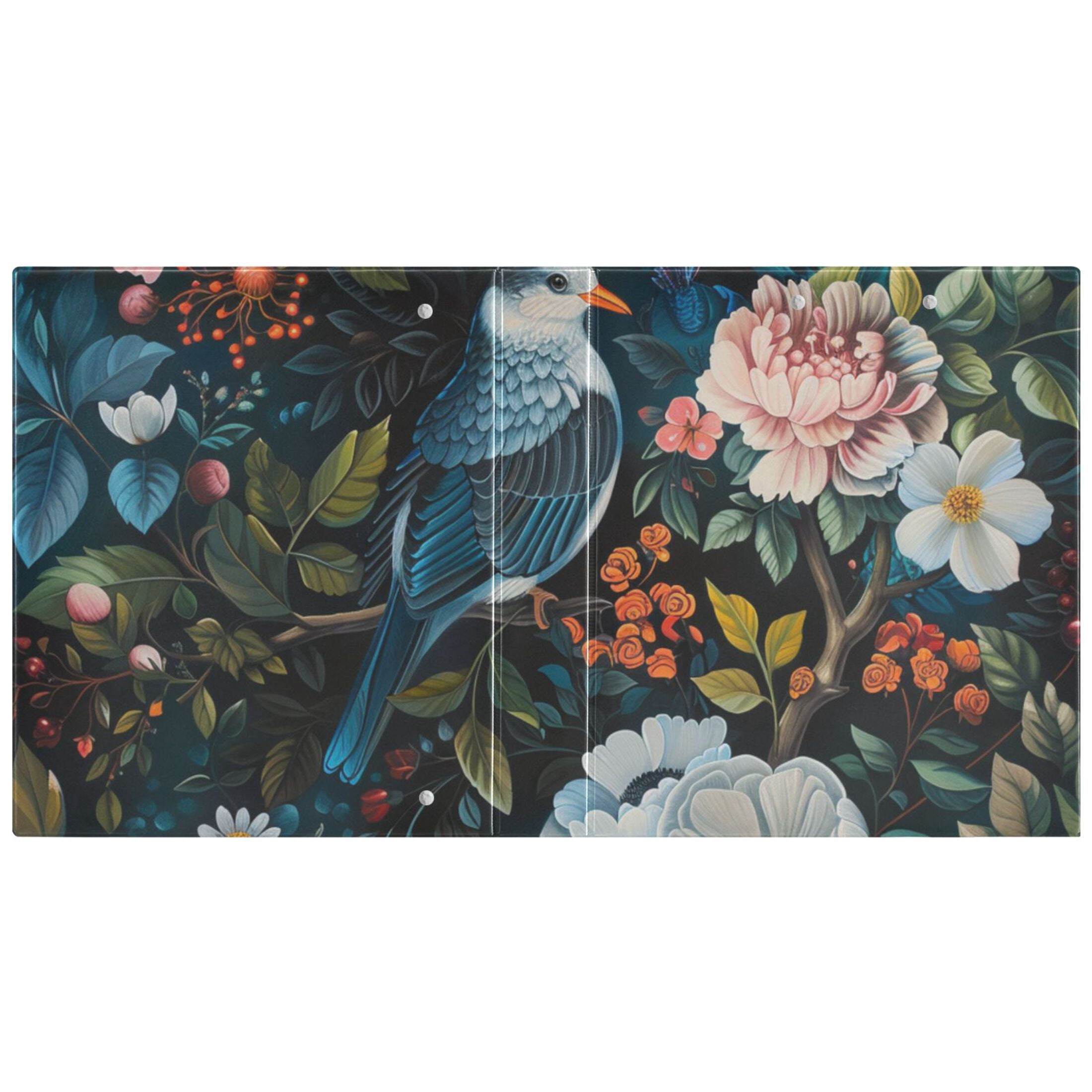 Birds Flowers 3 Ring Binders 1.5 inch Hardcover File Folders with Interior Pockets A4 Size Organizer for School Office Hospital