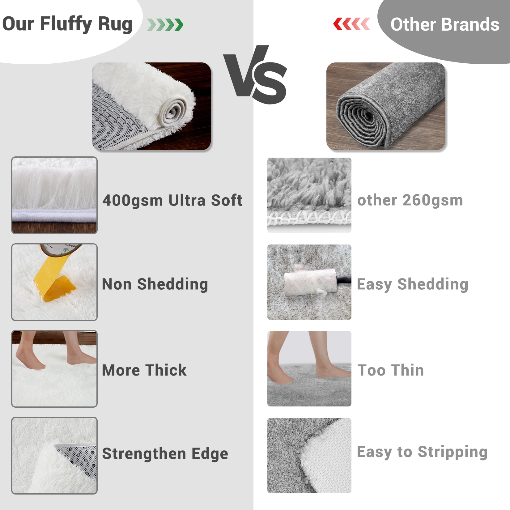 Hasoo 9' x 12' Large Area Rug High-Pile Plush Shag Rug Perfect for Living Rooms, Bedrooms, Dining Rooms, White