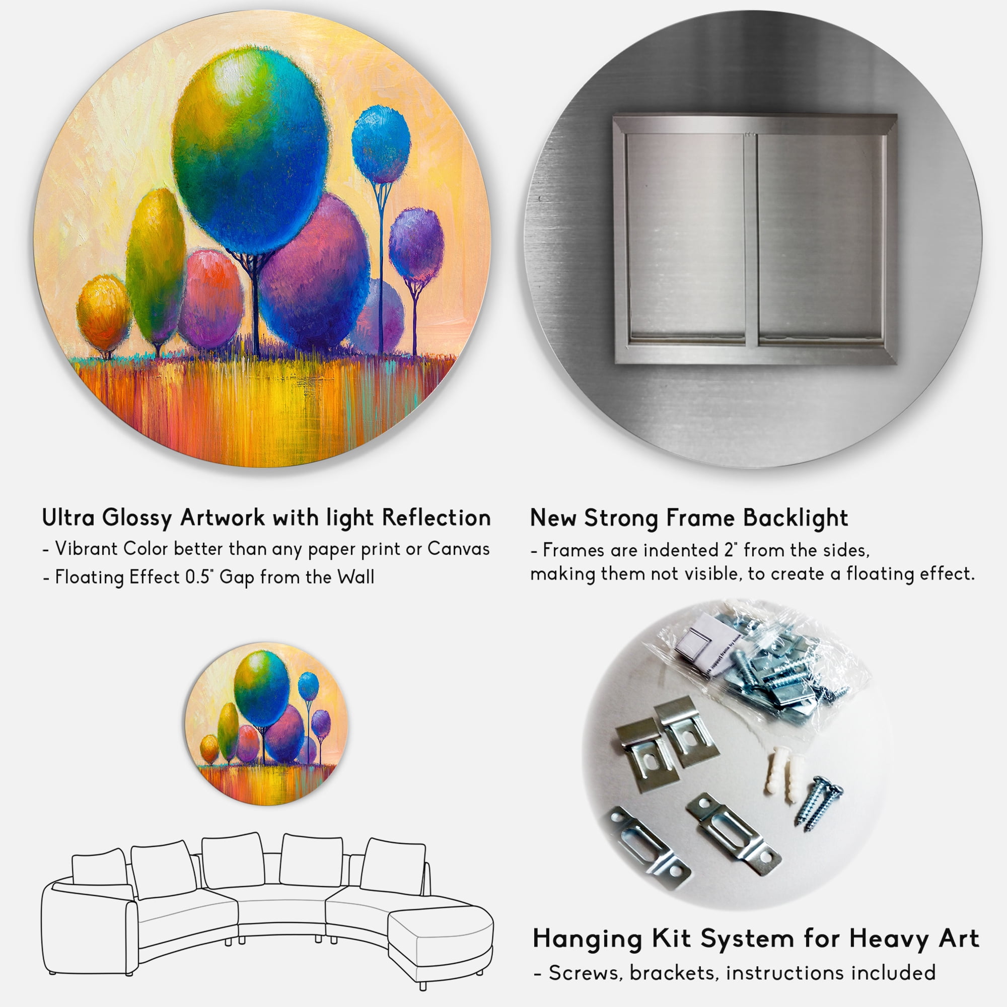 Designart 'Ornamental Colourful Trees VIII' Modern Circle Metal Wall Art 11x11 - Disc of 11