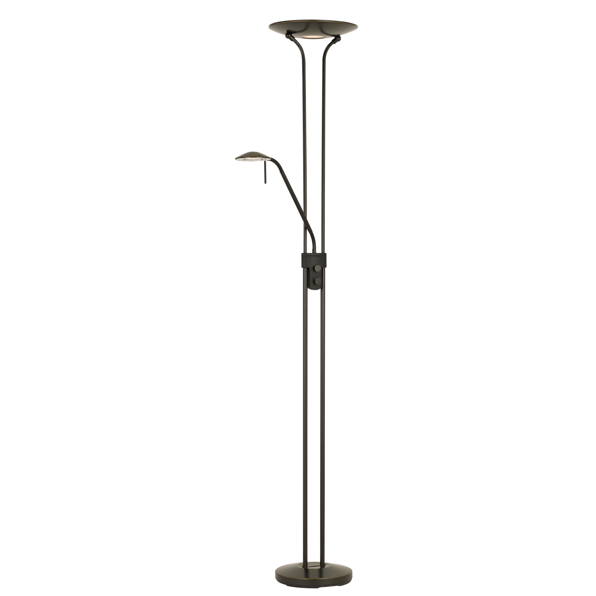 2 Metal Heads Torchiere Floor Lamp with Dimmer Control, Black