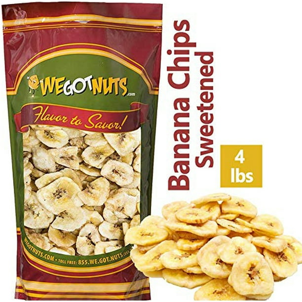 Banana Chips Dried, Sweetened (4 Pounds) Sealed For Freshness