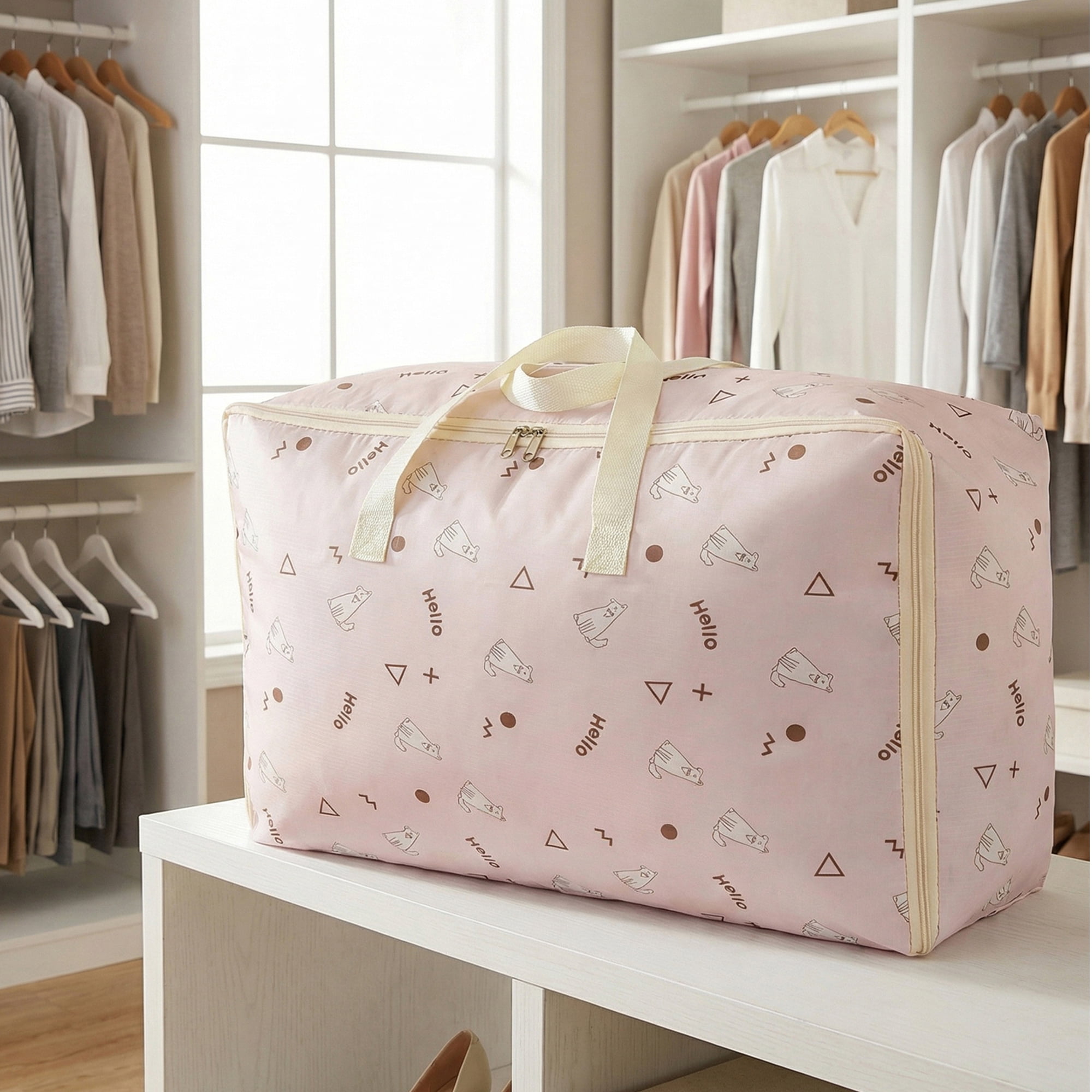 Unique Bargains Clothes Storage Bags for Organizing Clothing Light Pink 21.3"x13"x7.5"