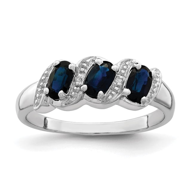 925 Sterling Silver Sapphire Diamond Ring Gemstone