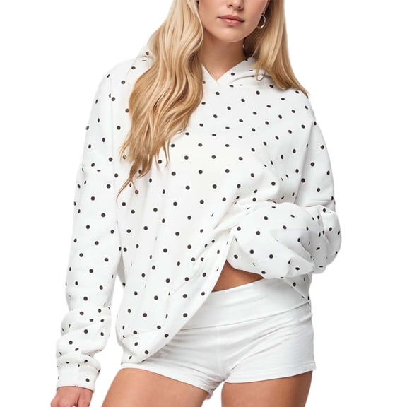 Lopecy-Sta Womens Hoodies Polka Dot Hoodie Oversized Fleece Hooded Sweatshirt Long Sleeve Drop Shoulder Graphic Print Hoodies with Pocket
