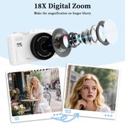 5K 75MP WiFi Vlogging Camera, 180° Flip Screen, 18X Zoom, 2 Batteries,32GB Card,Teens & Beginners