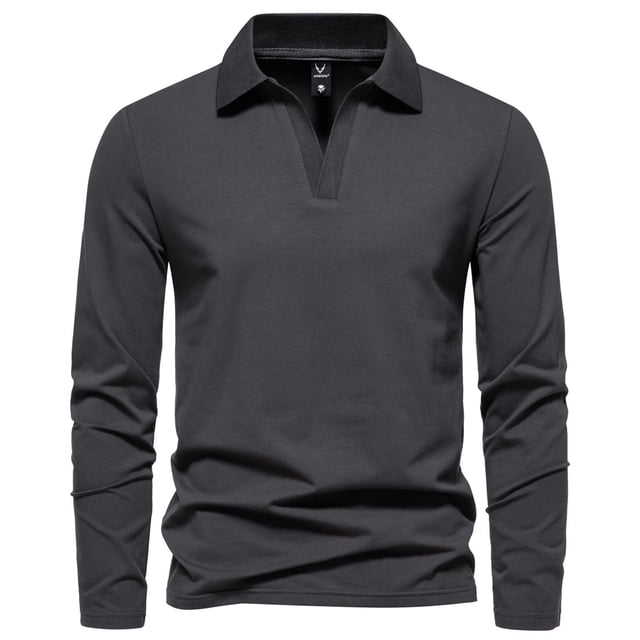 Men Casual Solid Color V Neck Lapel Long Sleeve Base Shirt for Everyday Comfort and Versatile Layering