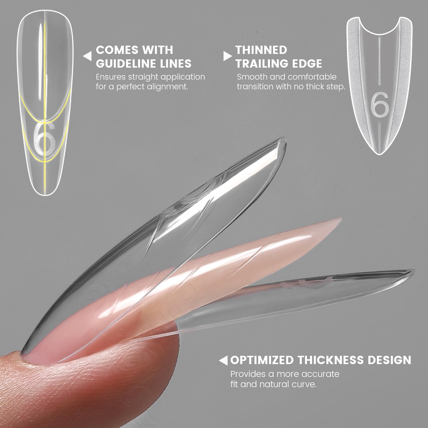 YOKEFELLOW Original Sandwich Nail Dual Form W557 Long Oval Almond 240Pcs Nail Mold for Quick Nails Extension, No Paper Forms Needed, 15 Sizes Plastic Form, Salon Nail Art Tools