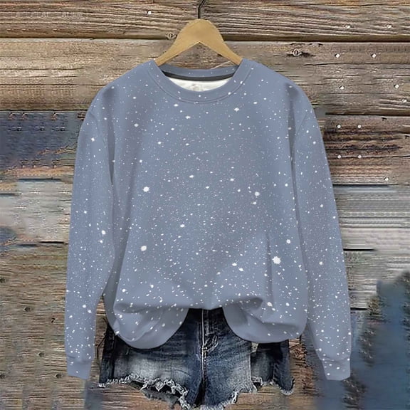 PNTUTB Women's Round Neck Long Sleeve Fashion Shimmering Print Casual Oversized Pullover Sweatshirt