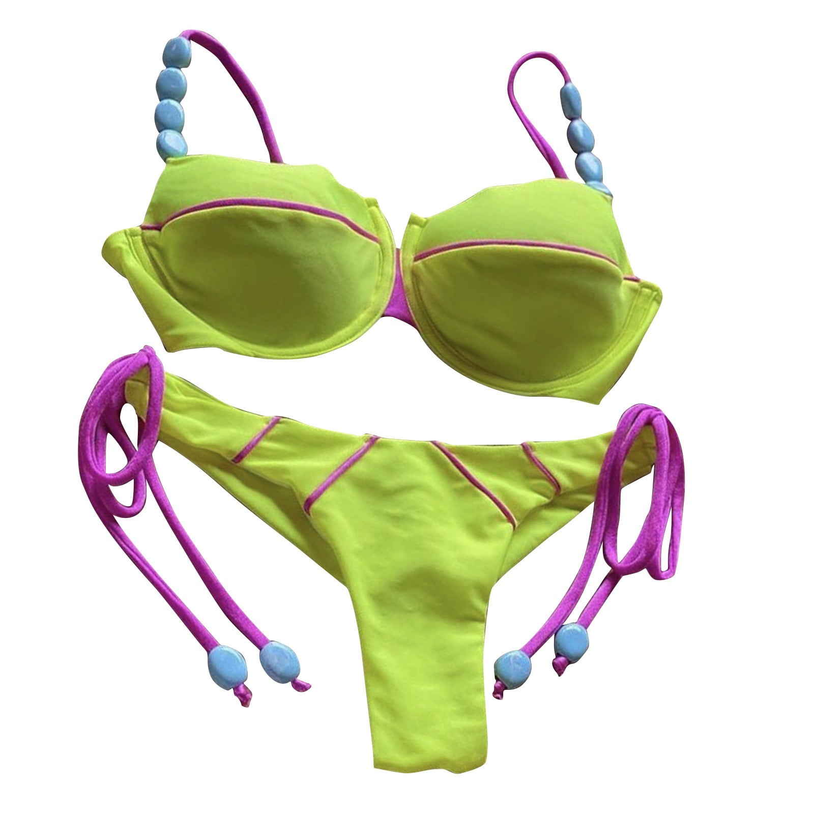 DNDKILG Print Triangle Low Rise Thong Bikini Sets for Women Bathing Suit Tie Side Sexy Swimsuit