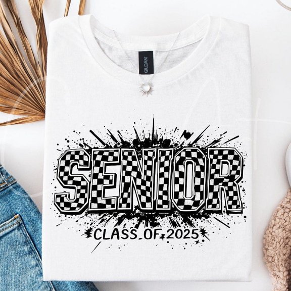 Senior Class of 2025 T-Shirt, Retro Graduation Design, Checkered Senior Graphic for DIY Projects