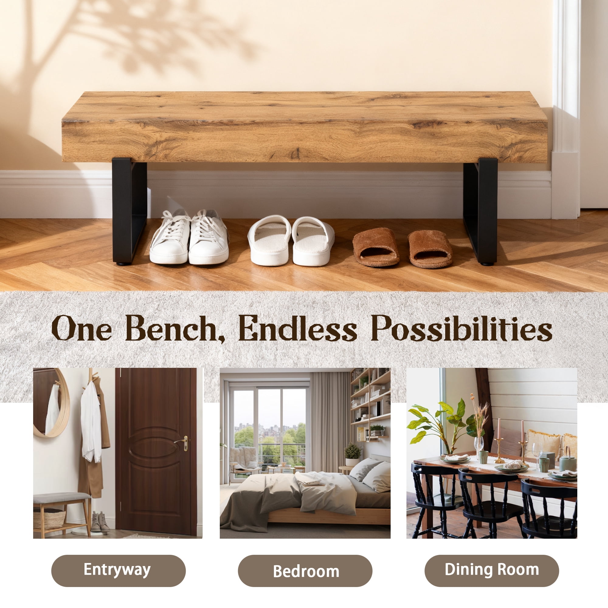 Euroco 59" Solid Wood Entryway Bench with Shoe Storage, Mid-Century Modern Shoe Bench,Hallway Foyer Seating Bench for Bedroom Living Room,Natural