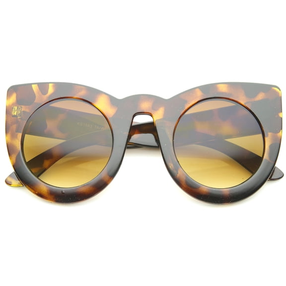 sunglassLA Unisex Womens Bold High Point Tinted Lens Oversize Cat Eye Sunglasses (Shiny Tortoise / Amber) - 48mm