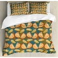 thumbnail image 1 of Fruits Duvet Cover Set Queen Size, Orange and Lemon Slices on Blue Fawn Vermilion Colored Vertical Stripes Backdrop, Decorative 3 Piece Bedding Set with 2 Pillow Shams, Multicolor, by Ambesonne, 1 of 3