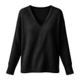 thumbnail image 6 of TKKCS Womens Waffle Knit V Neck Long Sleeve Tops Pullover Daily Casual Loose Fit Soft Stretch Oversized Blouses Black M, 6 of 8