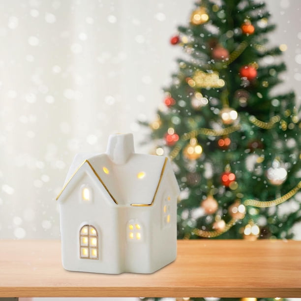 Estatua iluminada de cerámica para decoración navideña, escultura artesanal, figura de mesa, adorno navideño para festival, estantería de escritorio 65 cm x 55 cm x 9 cm