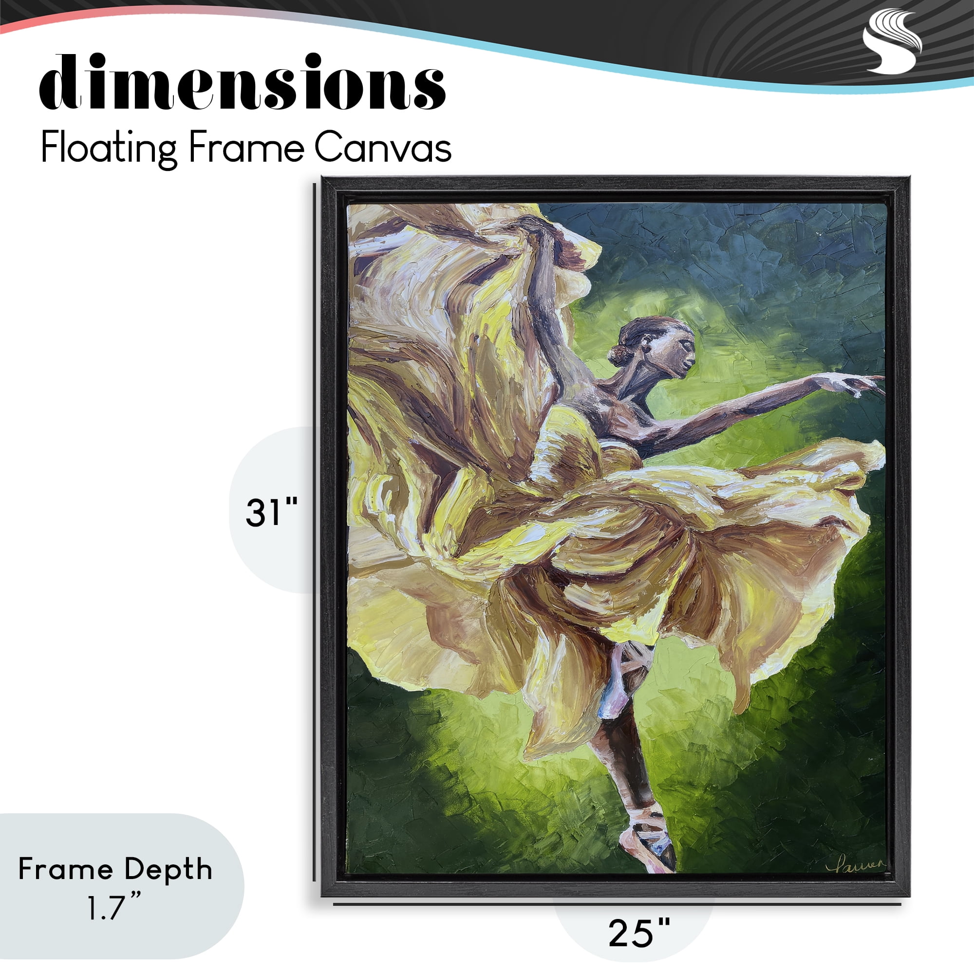 Stupell Industries Primavera Ballet Dancer Black Framed Floater Canvas Wall Art, design by Lauren Luna