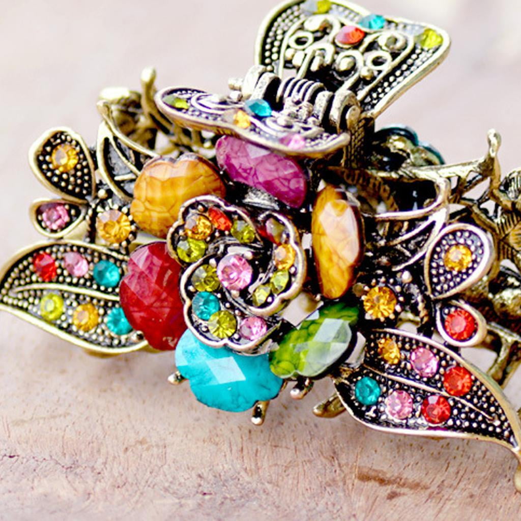 FVDPWYE 4x Vintage Turquoise Hair Claw Clip Ladies Updo Hair Clamp Womens for Thick Hair