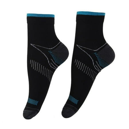 2 PAIR Plantar Fasciitis Socks Black/Blue Heel Pain Foot Pain Relief Arch Support Running Gym Compression Foot Socks & Low Cut Foot Sleeves by Juniper's Secret